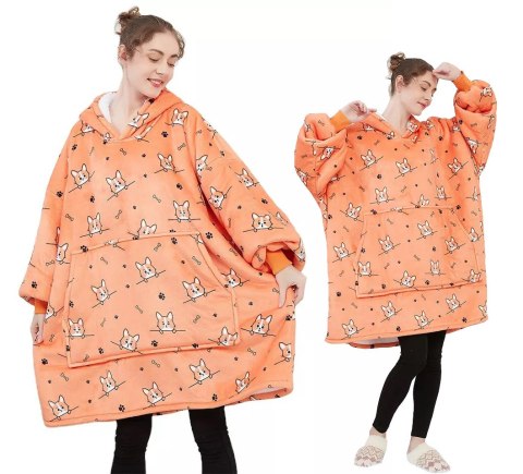 Bluza Koc Pomarańczowa w Pieski dla Dorosłych HA9 Bluza Koc Pomarańczowa w Pieski dla Dorosłych HA9